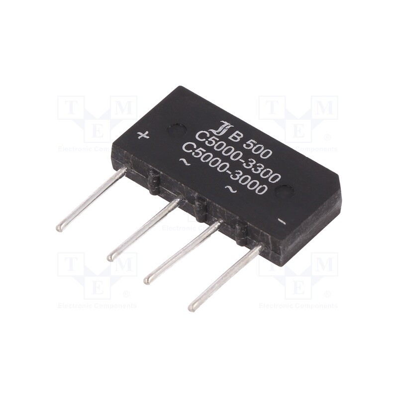 1 pcs x DIOTEC SEMICONDUCTOR - B500C5000A - Bridge rectifier: single-phase, Urmax: 1kV, If: 5A, Ifsm: 150A, flat