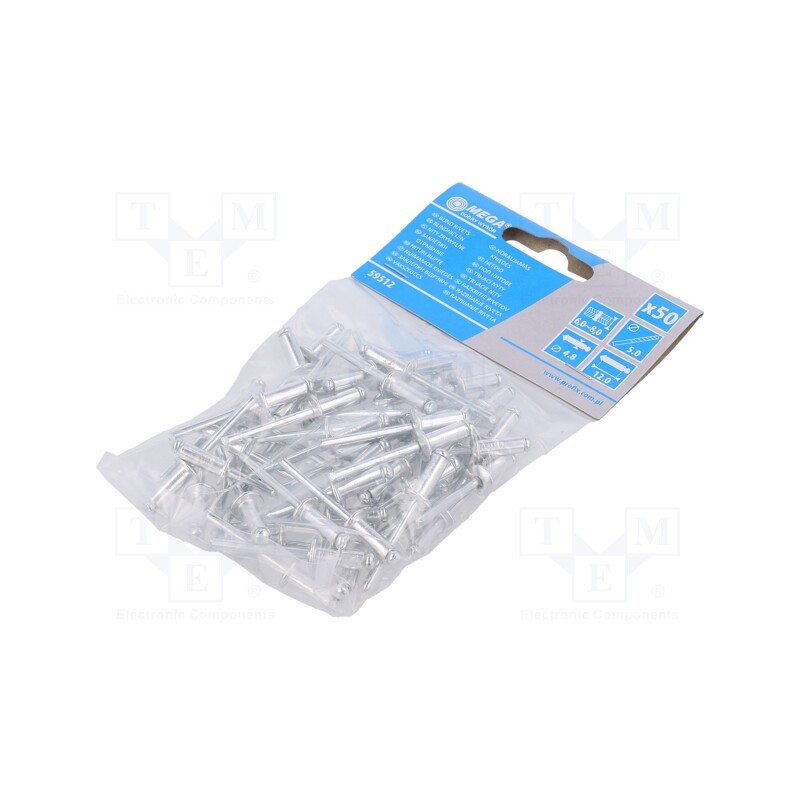 5 pcg x MEGA - 59512 - Rivet, aluminium, Rivet diam: 4.8mm, L.rivet: 12mm, 50pcs.