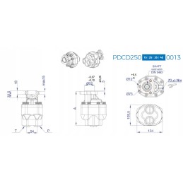 Hidromas bi-directional gear pump, 25 cm3 shaft rotation, 6 uni cutters