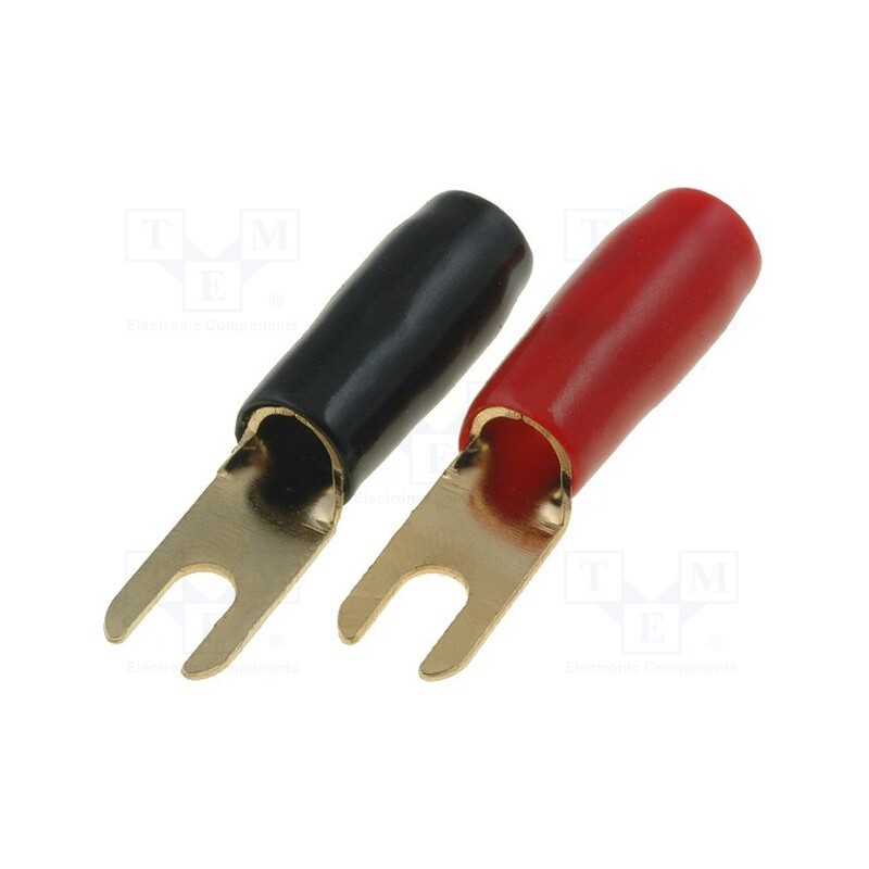 1 set x 4CARMEDIA - TERMINAL-SPADE-12G - Terminal: fork, M4, 4mm2, gold-plated, insulated, red and black