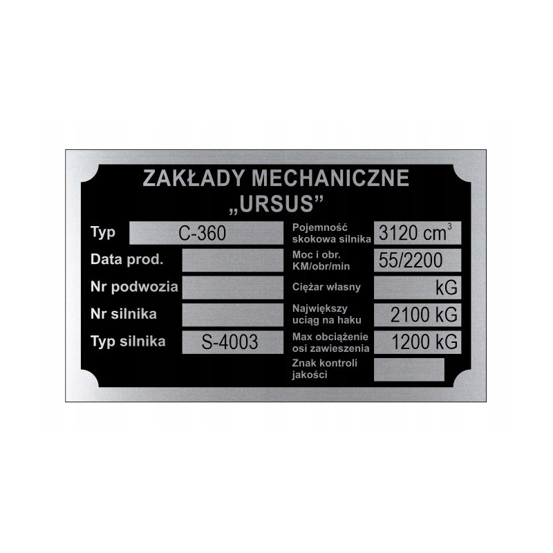 The Ursus C 360 C360 nameplate is stamped