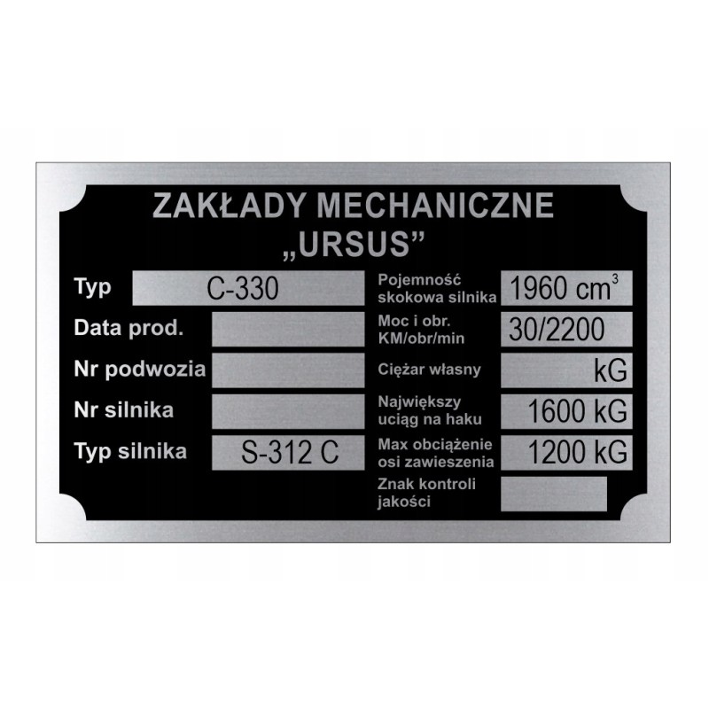 Ursus c 330 c330 nameplate stamped