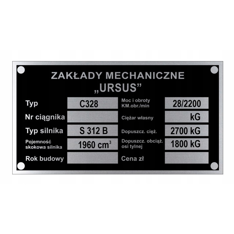 Ursus c 328 c328 nameplate stamped