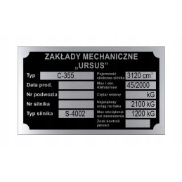 Ursus C 355 C355 nameplate stamped