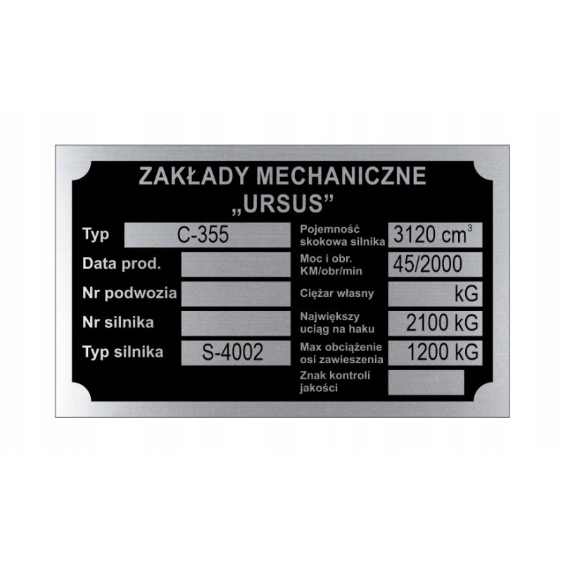 Ursus C 355 C355 nameplate stamped