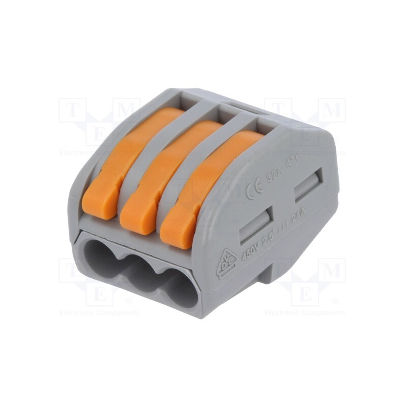 2 pcs x DEGSON ELECTRONICS - DG223-4.61-03P-11-00AH - Quick splice, spring clamp, 0.2÷2.5mm2, 28AWG÷12AWG, 450V, 24A