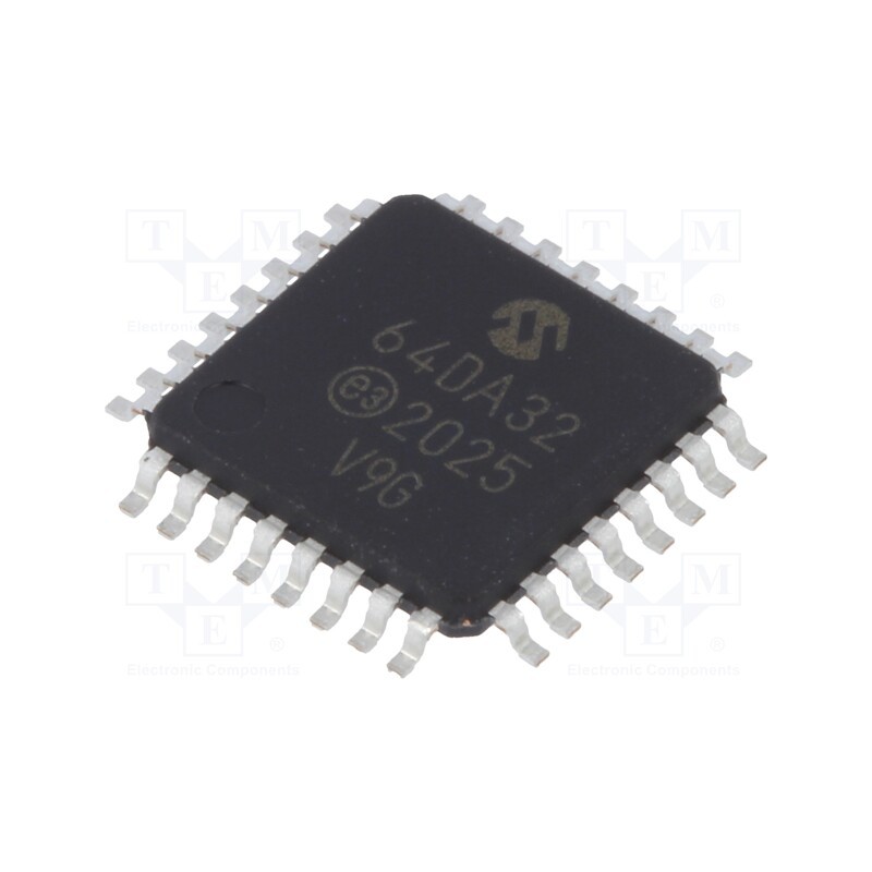 1 pcs x MICROCHIP TECHNOLOGY - AVR64DA32-I/PT - IC: AVR microcontroller, TQFP32, 1.8÷5.5VDC, Cmp: 3, AVR64, AVR-DA