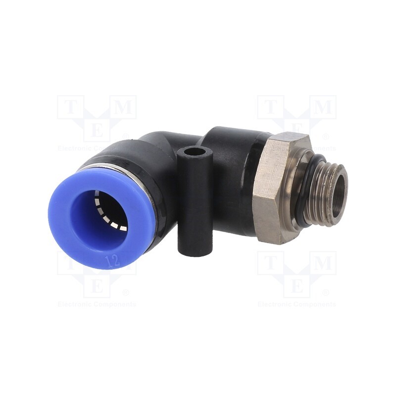 1 pcs x PNEUMAT-125.014-12 - Push-in fitting, angled, -0.95÷15bar, PBT, Thread: G 1/4', 0÷60°C