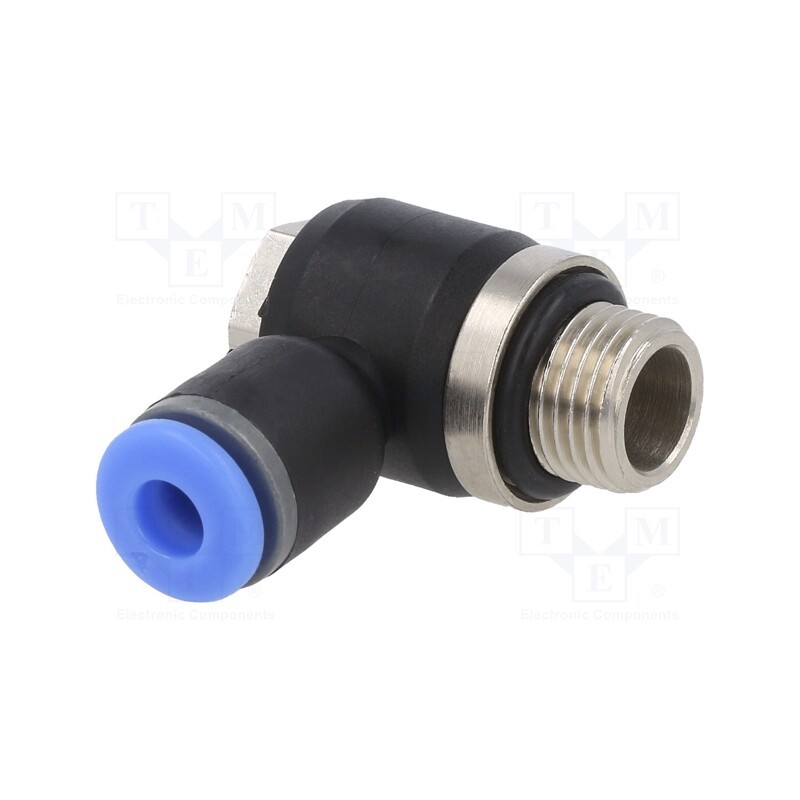 1 pcs x PNEUMAT-145.018-4 - Push-in fitting, angled, -0.95÷15bar, nickel plated brass,PBT