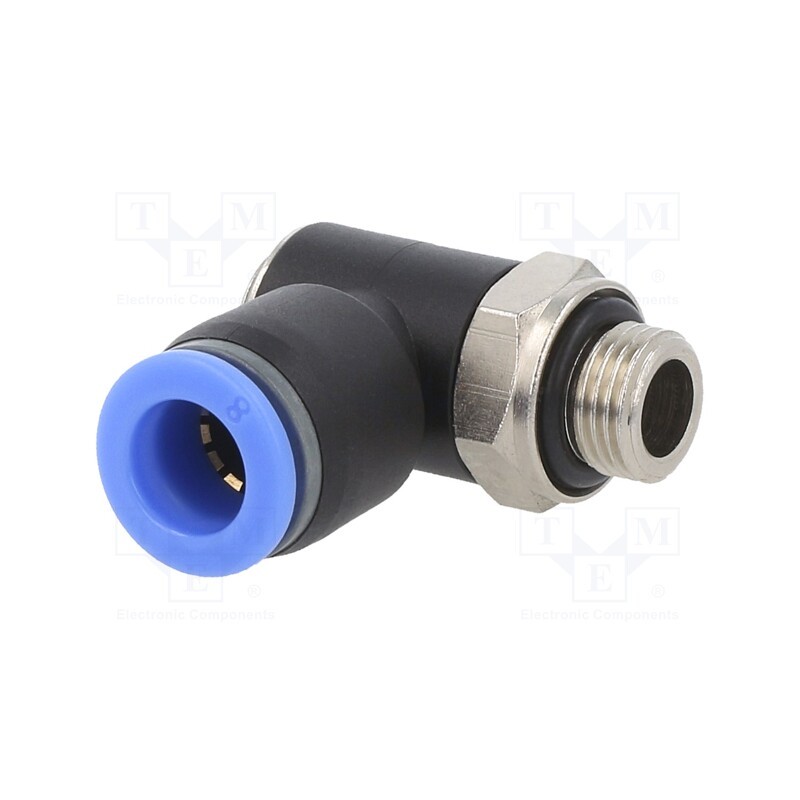 1 pcs x PNEUMAT-170.018-8 - Push-in fitting, angled, -0.95÷15bar, nickel plated brass,PBT