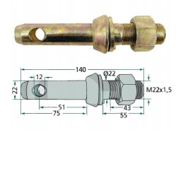 Screwed pin fi22mm, length 140mm, category 1 of the hanger