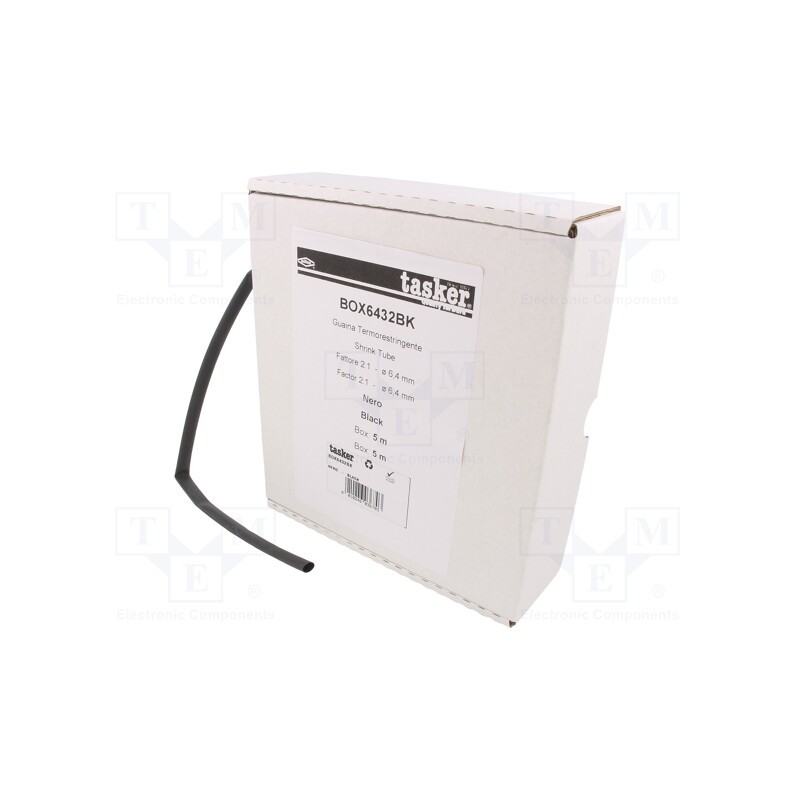 1 pcs x TASKER - BOX 6432 BK - Heat shrink sleeve, glueless, 2: 1, 6.4mm, L: 5m, black, polyolefine