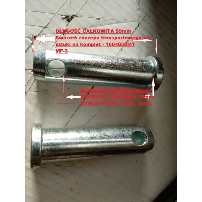 Trans hitch mounting pin 1664850m1 mf 3 4 pl