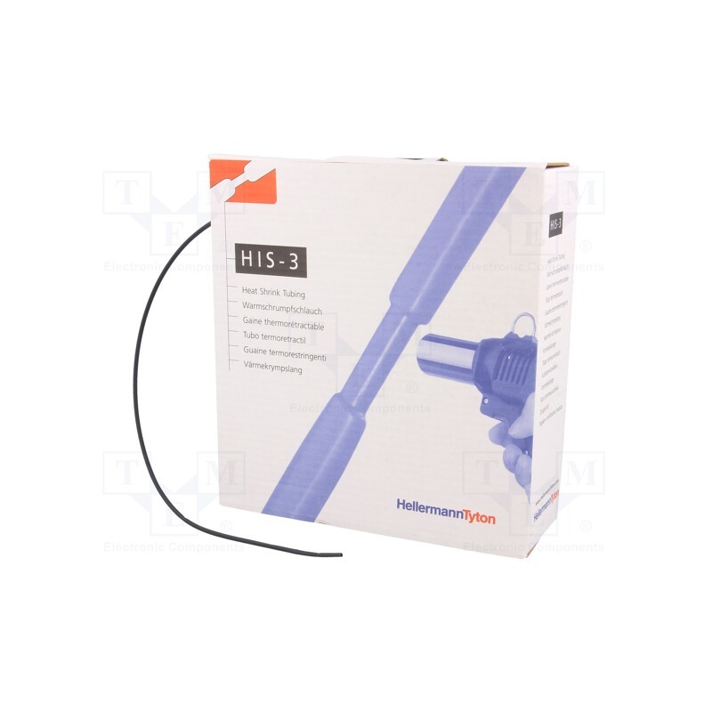 1 rol x HELLERMANNTYTON - 308-30150 - Heat shrink sleeve, glueless, 3: 1, 1.5mm, L: 10m, black, -50÷125°C