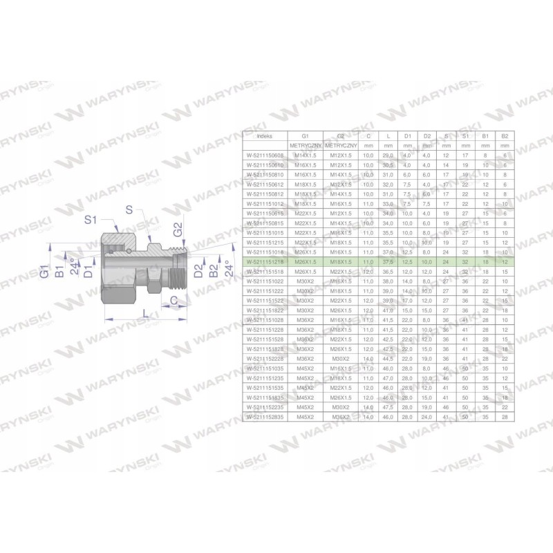 Hydra connector a m26x1 5 18l b m18x1 5 12l