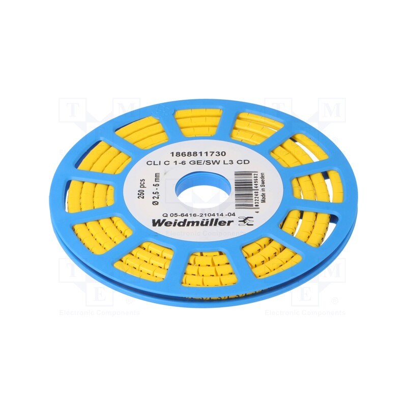 250 pcs x WEIDMu00dcLLER - CLI C 1-6 GE/SW L3 CD - Markers, Marking: L3, 2.5÷5mm, PVC, yellow, -30÷80°C, leaded, CLI C