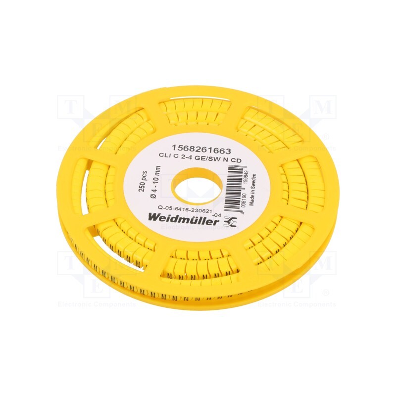 250 pcs x WEIDMu00dcLLER - CLI C 2-4 GE/SW N CD - Markers, Marking: N, 4÷10mm, PVC, yellow, -30÷80°C, leaded, CLI C