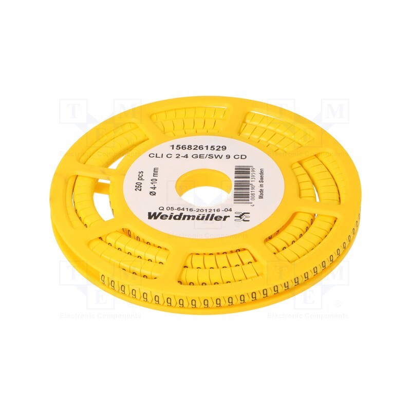 250 pcs x WEIDMu00dcLLER - CLI C 2-4 GE/SW 9 CD - Markers, Marking: 9, 4÷10mm, PVC, yellow, -30÷80°C, leaded, CLI C