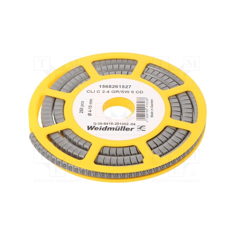 250 pcs x WEIDMu00dcLLER - CLI C 2-4 GR/SW 8 CD - Markers, Marking: 8, 4÷10mm, PVC, grey, -30÷80°C, leaded, CLI C, reel