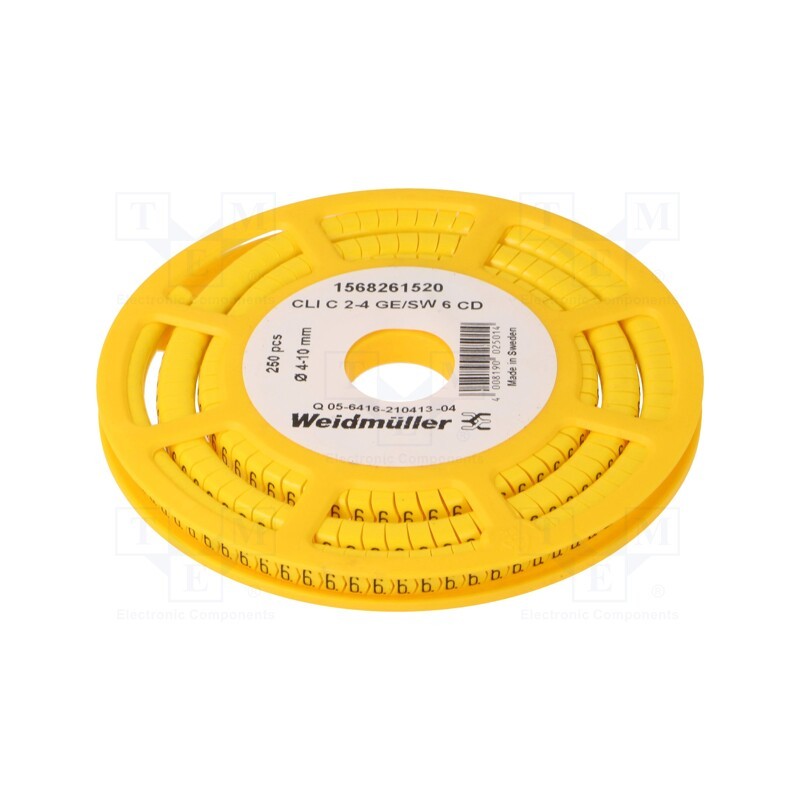 250 pcs x WEIDMu00dcLLER - CLI C 2-4 GE/SW 6 CD - Markers, Marking: 6, 4÷10mm, PVC, yellow, -30÷80°C, leaded, CLI C