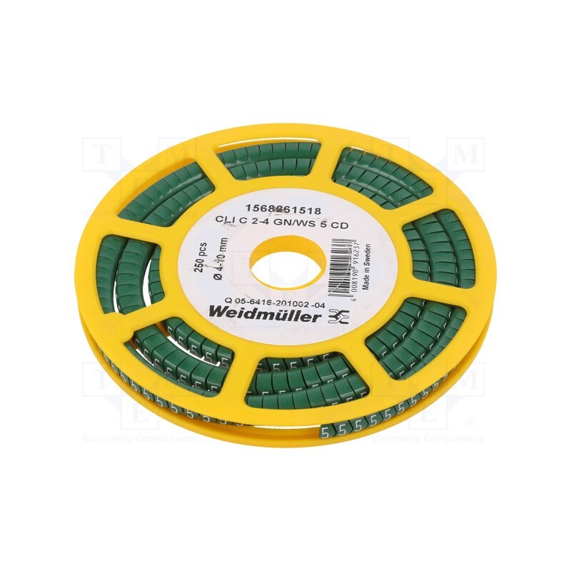 250 pcs x WEIDMu00dcLLER - CLI C 2-4 GN/WS 5 CD - Markers, Marking: 5, 4÷10mm, PVC, green, -30÷80°C, leaded, CLI C