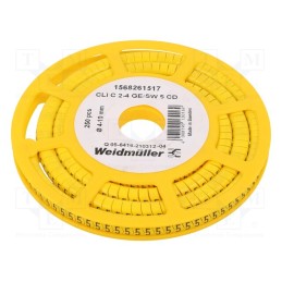 250 pcs x WEIDMu00dcLLER - CLI C 2-4 GE/SW 5 CD - Markers, Marking: 5, 4÷10mm, PVC, yellow, -30÷80°C, leaded, CLI C