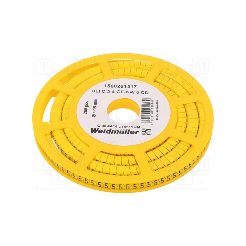 250 pcs x WEIDMu00dcLLER - CLI C 2-4 GE/SW 5 CD - Markers, Marking: 5, 4÷10mm, PVC, yellow, -30÷80°C, leaded, CLI C