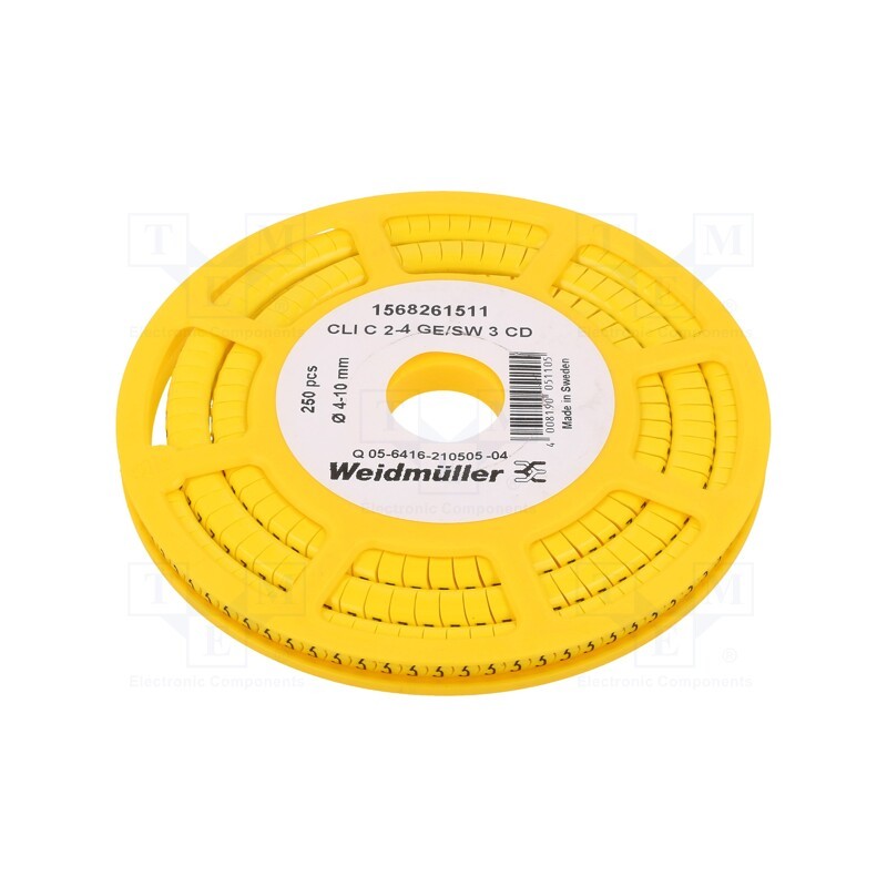 250 pcs x WEIDMu00dcLLER - CLI C 2-4 GE/SW 3 CD - Markers, Marking: 3, 4÷10mm, PVC, yellow, -30÷80°C, leaded, CLI C