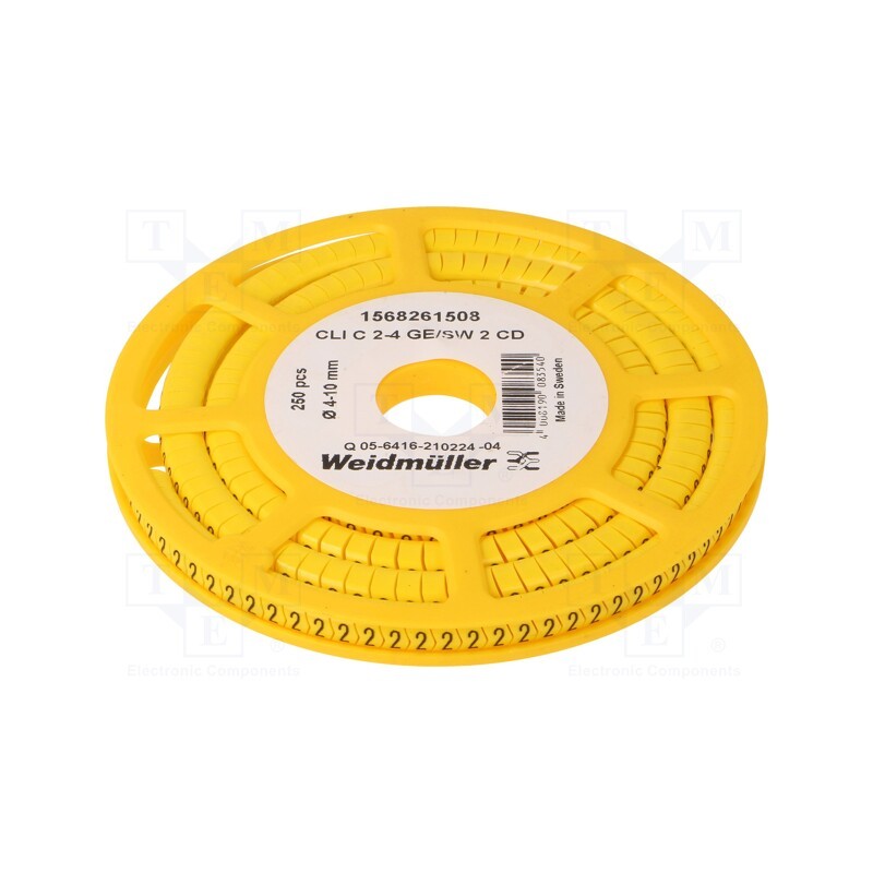 250 pcs x WEIDMu00dcLLER - CLI C 2-4 GE/SW 2 CD - Markers, Marking: 2, 4÷10mm, PVC, yellow, -30÷80°C, leaded, CLI C
