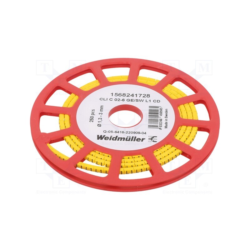250 pcs x WEIDMu00dcLLER - CLI C 02-6 GE/SW L1 CD - Markers, Marking: L1, 1.3÷3mm, PVC, yellow, -30÷80°C, leaded, CLI C