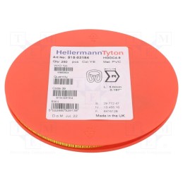 250 pcs x HELLERMANNTYTON - 515-03184 - Markers, Marking: R, 4÷9mm, PVC, yellow, -65÷105°C, leaded, HGDC4-9