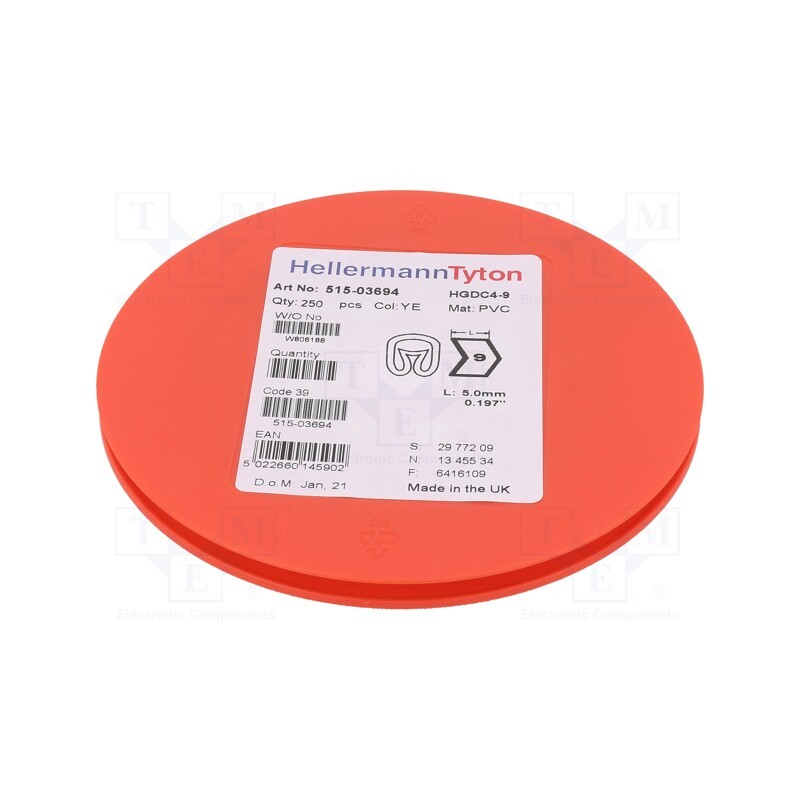 250 pcs x HELLERMANNTYTON - 515-03694 - Markers, Marking: 9, 4÷9mm, PVC, yellow, -65÷105°C, leaded, HGDC4-9