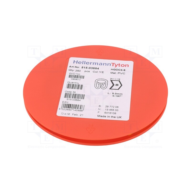 250 pcs x HELLERMANNTYTON - 515-03684 - Markers, Marking: 8, 4÷9mm, PVC, yellow, -65÷105°C, leaded, HGDC4-9