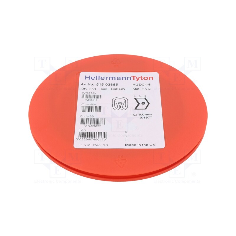 250 pcs x HELLERMANNTYTON - 515-03655 - Markers, Marking: 5, 4÷9mm, PVC, green, -65÷105°C, leaded, HGDC4-9