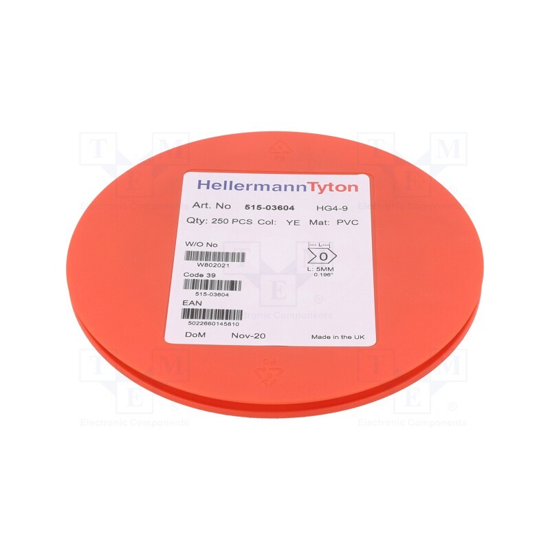 250 pcs x HELLERMANNTYTON - 515-03604 - Markers, Marking: 0, 4÷9mm, PVC, yellow, -65÷105°C, leaded, HGDC4-9
