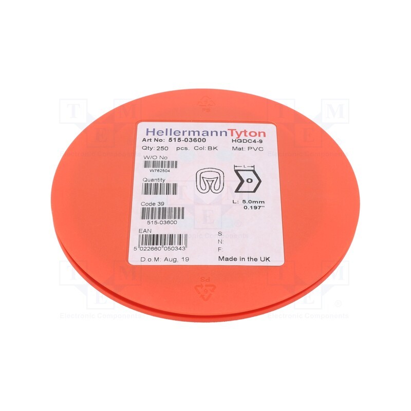 250 pcs x HELLERMANNTYTON - 515-03600 - Markers, Marking: 0, 4÷9mm, PVC, black, -65÷105°C, leaded, HGDC4-9