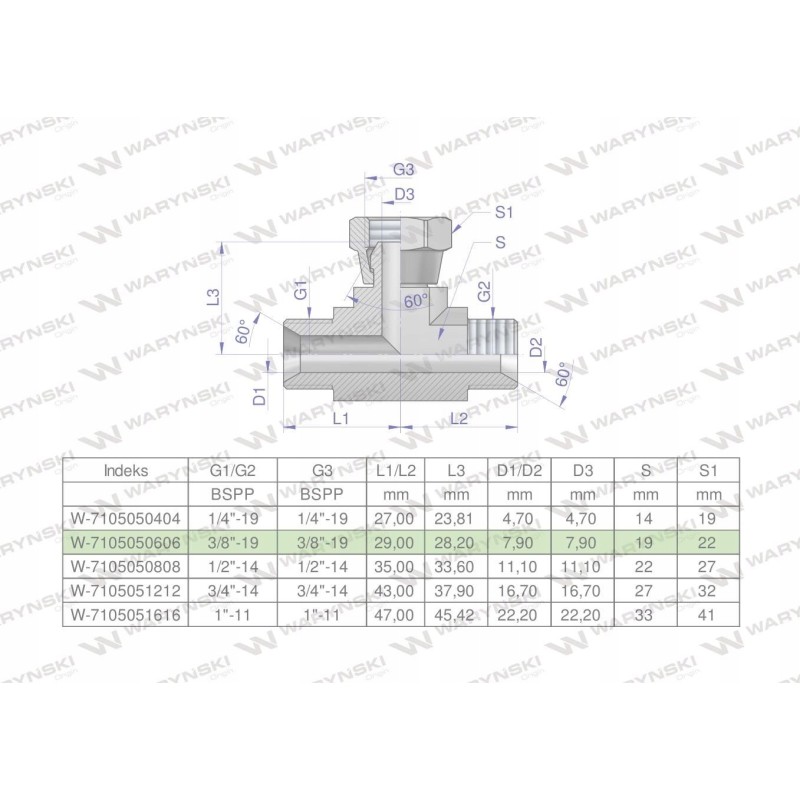 Hydraulic tee sym inch bab 3 8 bsp