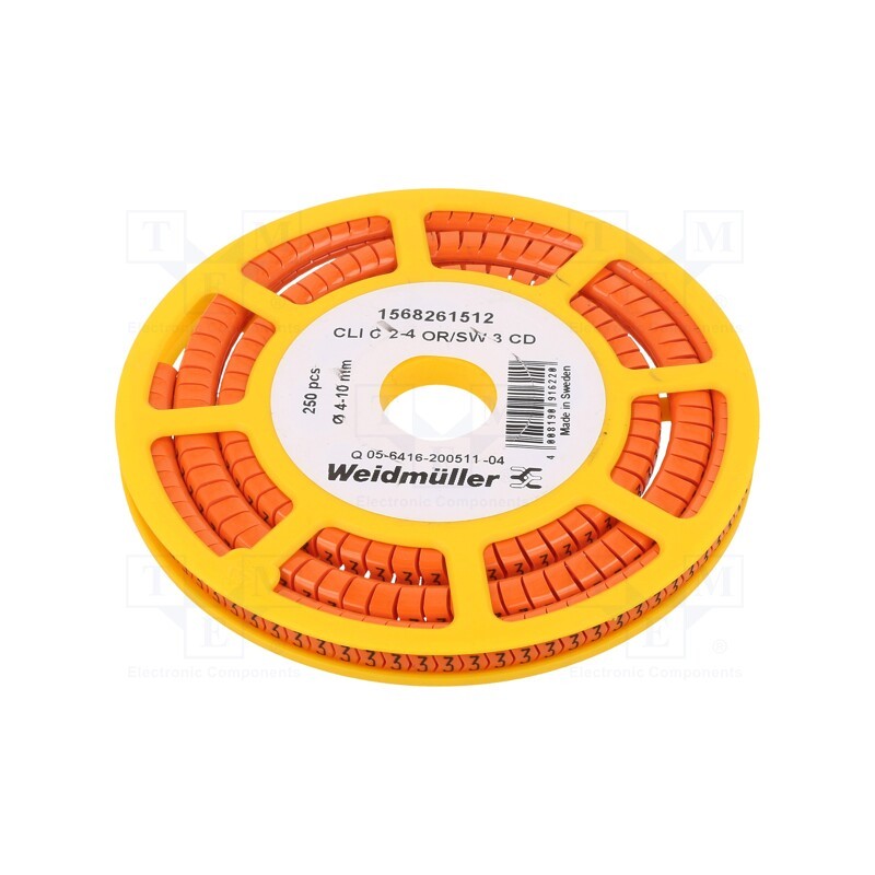 250 pcs x WEIDMu00dcLLER - CLI C 2-4 OR/SW 3 CD - Markers, Marking: 3, 4÷10mm, PVC, orange, -30÷80°C, leaded, CLI C
