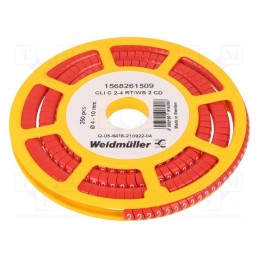 250 pcs x WEIDMu00dcLLER - CLI C 2-4 RT/SW 2 CD - Markers, Marking: 2, 4÷10mm, PVC, red, -30÷80°C, leaded, CLI C, W: 7mm