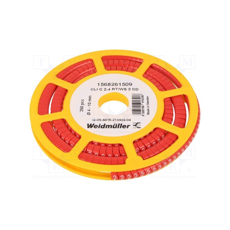 250 pcs x WEIDMu00dcLLER - CLI C 2-4 RT/SW 2 CD - Markers, Marking: 2, 4÷10mm, PVC, red, -30÷80°C, leaded, CLI C, W: 7mm
