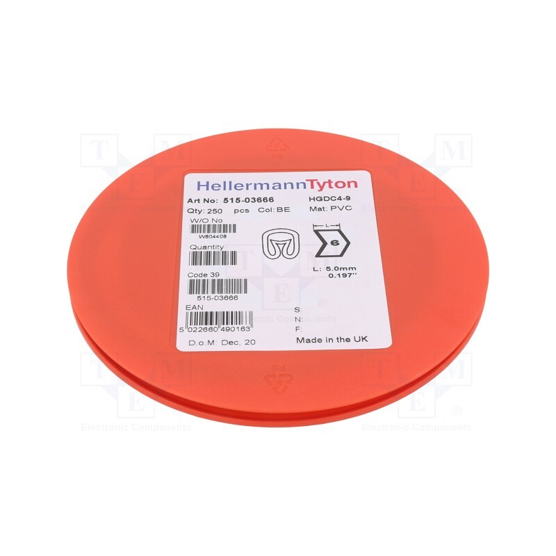 250 pcs x HELLERMANNTYTON - 515-03666 - Markers, Marking: 6, 4÷9mm, PVC, blue, -65÷105°C, leaded, HGDC4-9