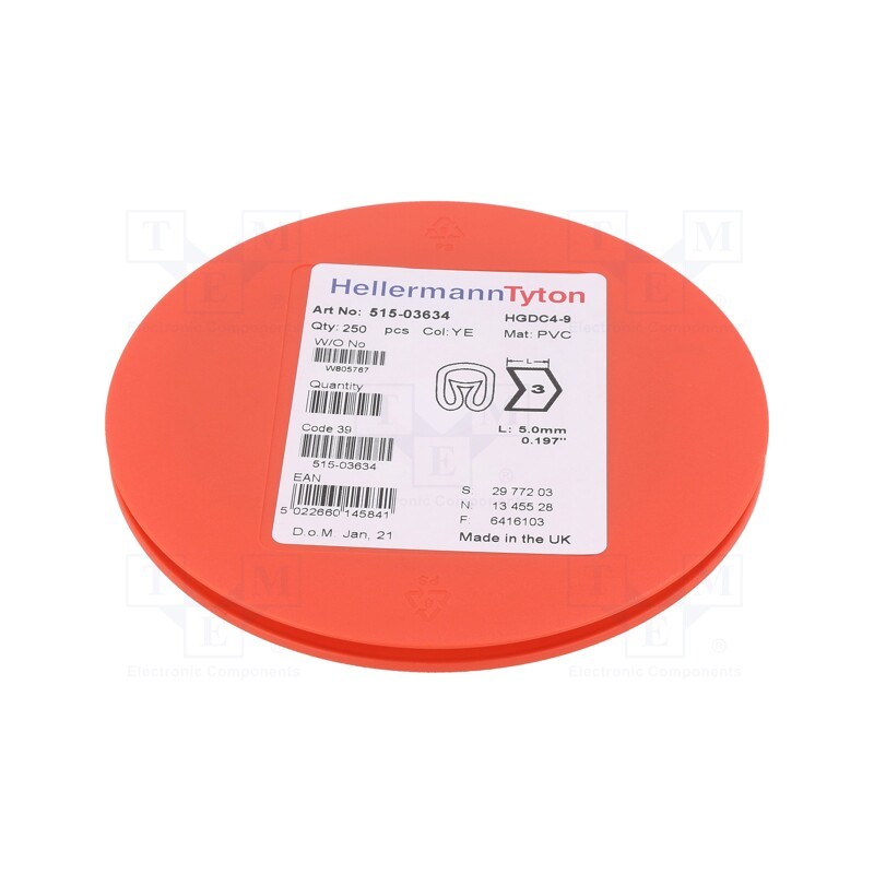 250 pcs x HELLERMANNTYTON - 515-03634 - Markers, Marking: 3, 4÷9mm, PVC, yellow, -65÷105°C, leaded, HGDC4-9