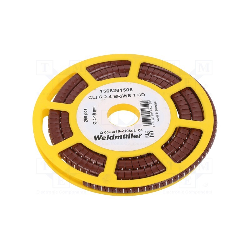 250 pcs x WEIDMu00dcLLER - CLI C 2-4 BR/WS 1 CD - Markers, Marking: 1, 4÷10mm, PVC, brown, -30÷80°C, leaded, CLI C