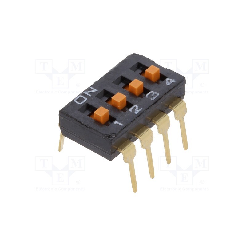 1 pcs x OMRON OCB - A6T-4104 - Switch: DIP-SWITCH, Poles number: 4, ON-OFF, 0.025A/24VDC, Pos: 2