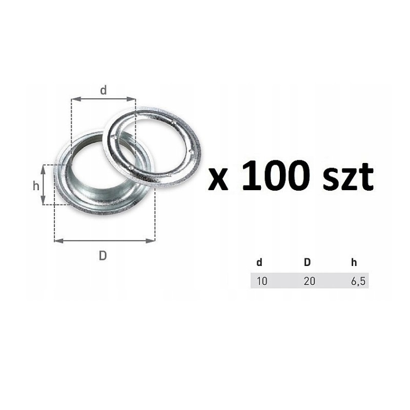 Stainless steel tarpaulin eyelets, diameter 10, 100 pcs