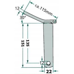 Lower hitch pin, category 1, 22x151mm, galvanized
