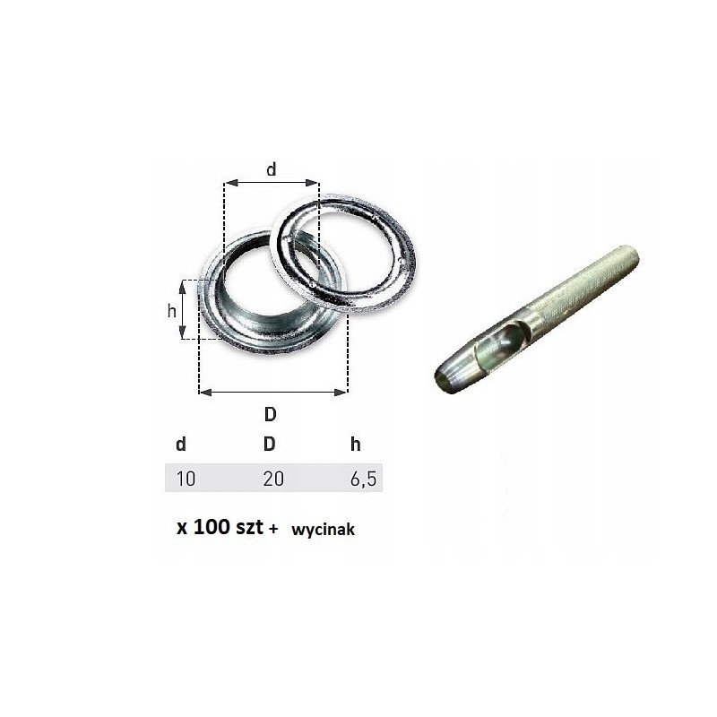 100 pcs of eyelets for the tarpaulin, fi10 cutter