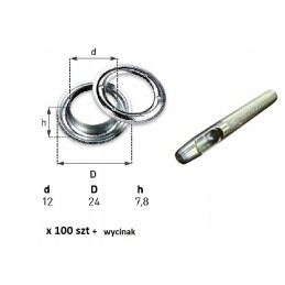 100 pcs of eyelets for tarpaulins, diameter 12 mm, cutter