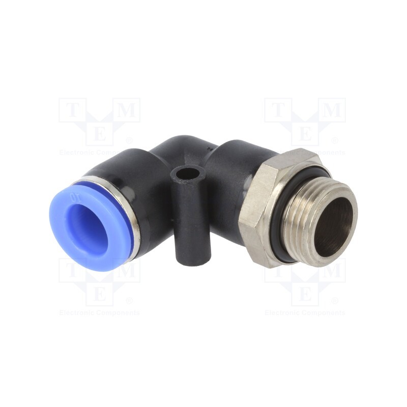 1 pcs x PNEUMAT-125.038-10 - Push-in fitting, angled, -0.95÷15bar, PBT, Thread: G 3/8', 0÷60°C