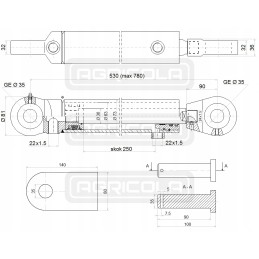 Hydraulic actuator 63 36 250 l 530 power hydrolider